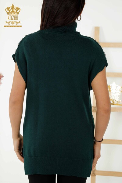 Женский свитер без рукавов оптом - Кристалл Вышитый камень - Темно-зеленый - 30242 | КАZЕЕ - Thumbnail