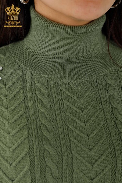 Женский свитер без рукавов оптом - кристаллы вышитые камнями - хаки - 30242 | КАZEE - Thumbnail (2)