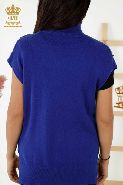 Женский свитер без рукавов оптом - Кристалл Вышитый камень - Темно-синий - 30242 | КАZEE - Thumbnail