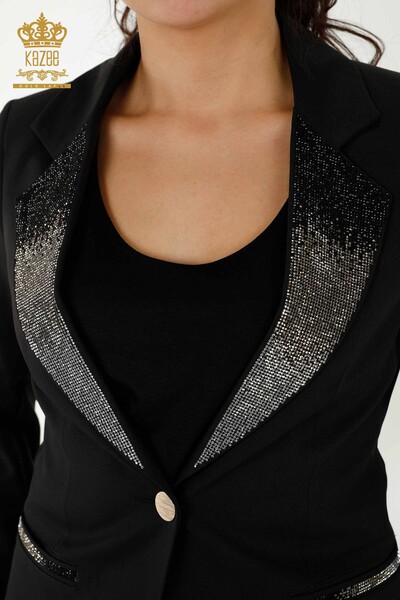 Женский классический костюм с вышивкой камнем черного цвета оптом - 30003 | КАZЕЕ - Thumbnail