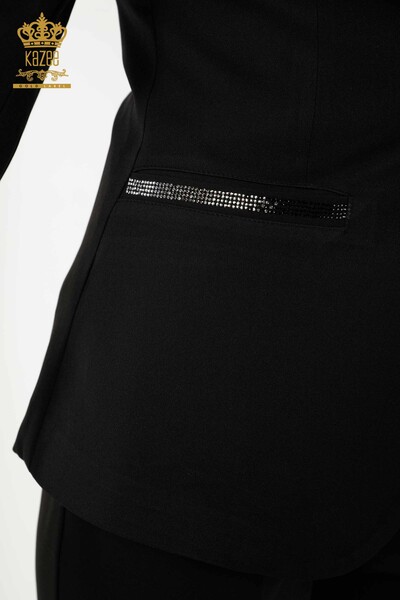 Женский классический костюм с вышивкой камнем черного цвета оптом - 30003 | КАZЕЕ - Thumbnail