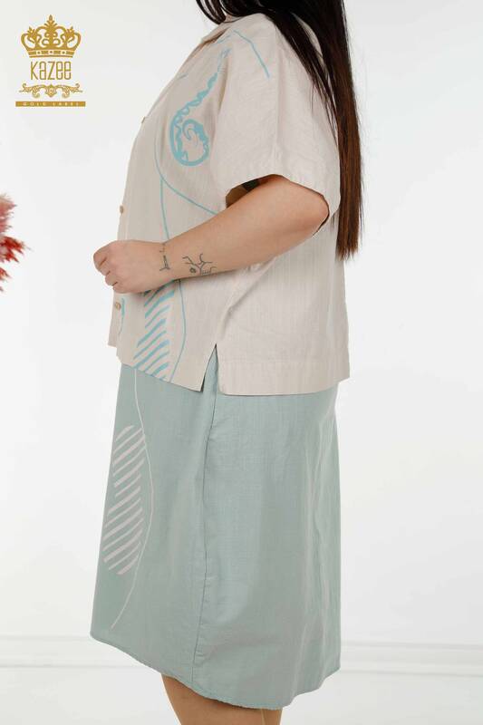 женский летний костюм оптом платье-рубашка бежевый светло-голубой - 20314 | КАZEE