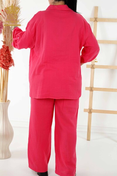 Женский летний костюм-рубашка оптом - Карманы - Фуксия - 20402 | КАZEE - Thumbnail