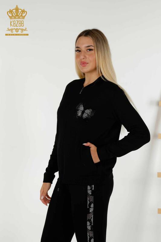 Черный женский спортивный костюм оптом с узором бабочки - 16678 | КАZEE