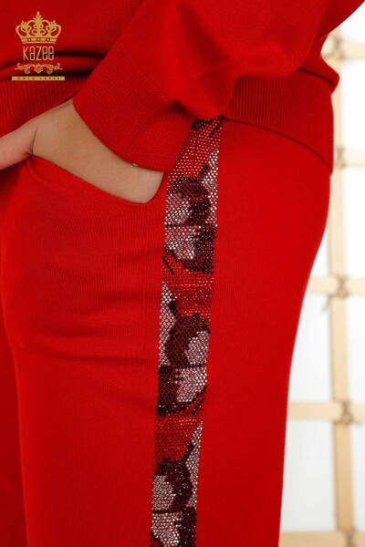 Оптовая продажа женского спортивного костюма красного цвета с узором бабочки - 16678 | КАZEE - Thumbnail