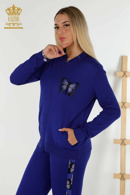 Оптовые женские спортивные костюмы Сакс с узором бабочки - 16678 | КAZEE