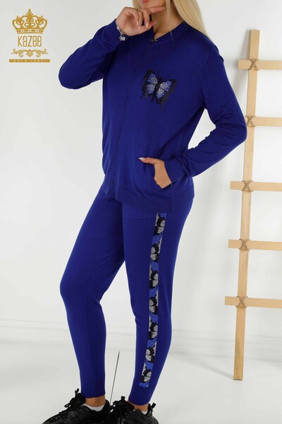 Оптовые женские спортивные костюмы Сакс с узором бабочки - 16678 | КAZEE - Thumbnail
