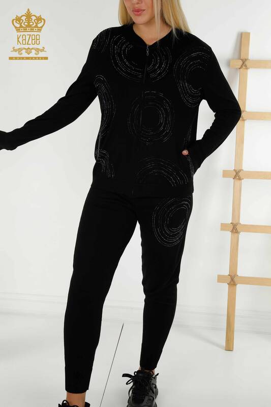 Черный женский спортивный костюм на молнии оптом - 16276 | КАZEE