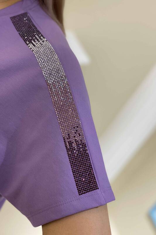 женский оптовый комплект спортивного костюма в полоску с вышивкой хрустальным камнем - 17181 | Каzee