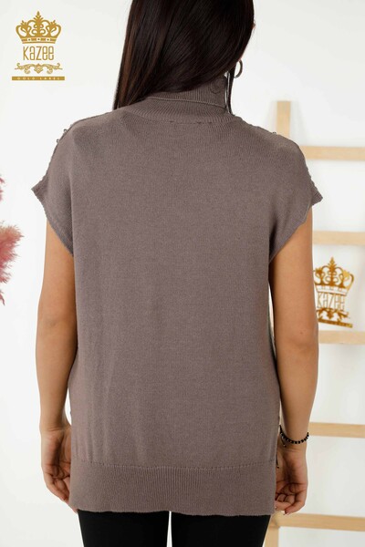 Женский свитер без рукавов оптом - Кристалл Вышитый камень - Норка - 30242 | КАZЕЕ - Thumbnail