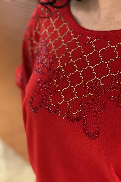 Женский свитер с круглым вырезом и вышивкой цветным камнем оптом - 16461 | КАZEE - Thumbnail