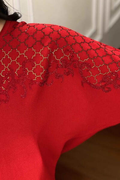 Женский свитер с круглым вырезом и вышивкой цветным камнем оптом - 16461 | КАZEE - Thumbnail