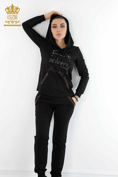 женский спортивный костюм оптом черный с капюшоном - 17286 | КАZEE - Thumbnail
