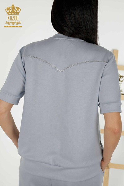 Женский Спортивный Костюм Оптом - Вышитый Камнем - Синий - 17549 | КАZEE - 15