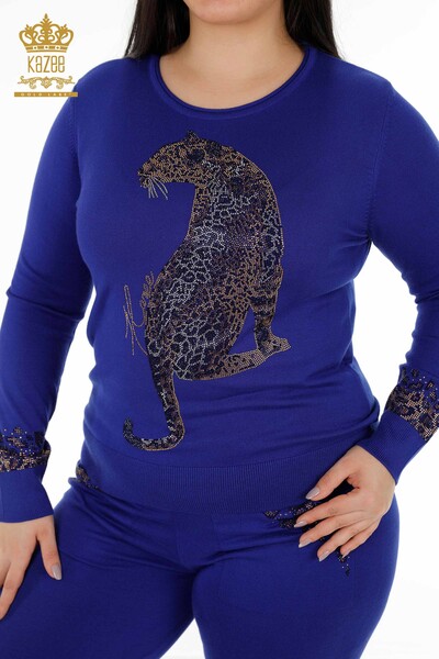 Женский спортивный костюм, оптовая продажа, тигровый узор, темно-синий - 16523 | КАZEE - Thumbnail