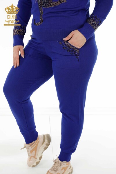 Женский спортивный костюм, оптовая продажа, тигровый узор, темно-синий - 16523 | КАZEE - Thumbnail
