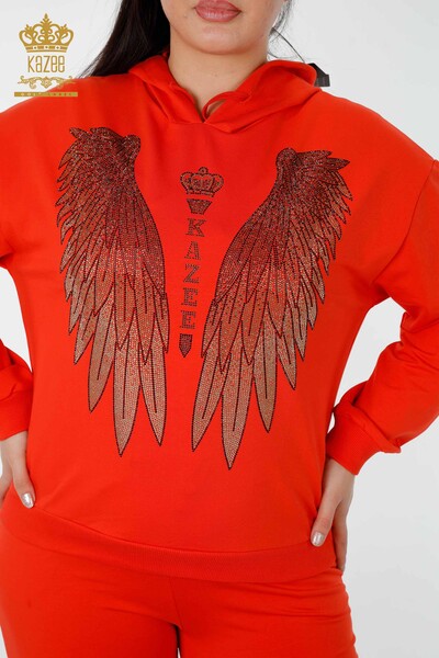 Женский спортивный костюм оптом Оранжевый узор с крыльями ангела - 17481 | КАZEE - Thumbnail