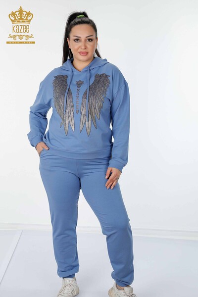 Женский спортивный костюм, оптовая продажа, синий узор с крыльями ангела - 17481 | КАZEE - Thumbnail