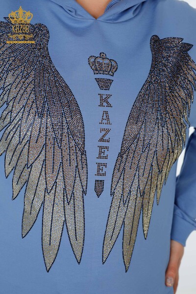 Женский спортивный костюм, оптовая продажа, синий узор с крыльями ангела - 17481 | КАZEE - Thumbnail