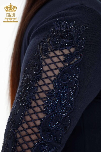 Женский спортивный костюм оптом Темно-синий с деталью из тюля - 16526 | КАZEE - Thumbnail