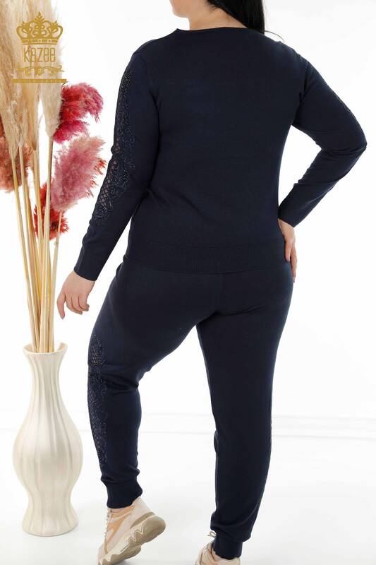 Женский спортивный костюм оптом Темно-синий с деталью из тюля - 16526 | КАZEE