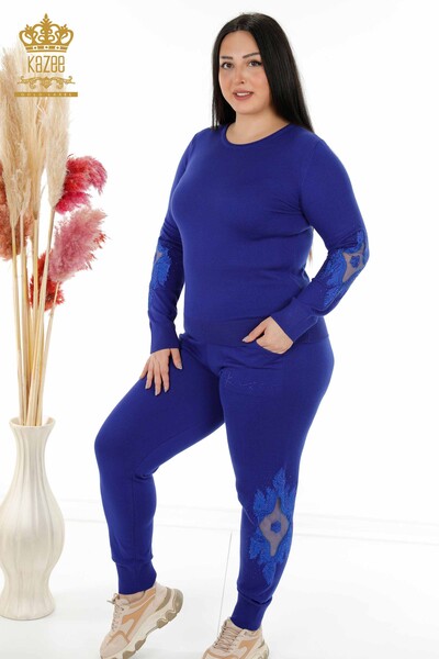 женский спортивный костюм оптом вышитый камнем темно-синий - 16569 | КАZEE - Thumbnail