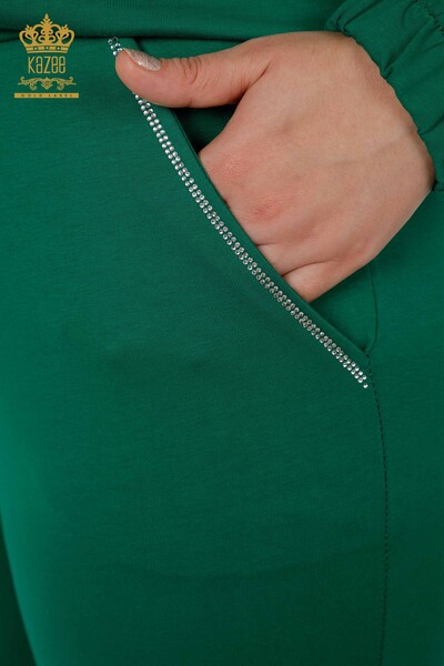 женский спортивный костюм оптом вышитый камнем зеленый - 17446 | КАZEE - Thumbnail