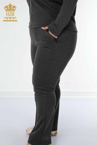 женский спортивный костюм оптом с вышивкой камнем антрацит - 17430 | КАZEE - Thumbnail