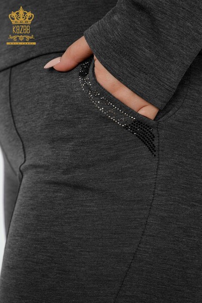 женский спортивный костюм оптом с вышивкой камнем антрацит - 17430 | КАZEE - Thumbnail