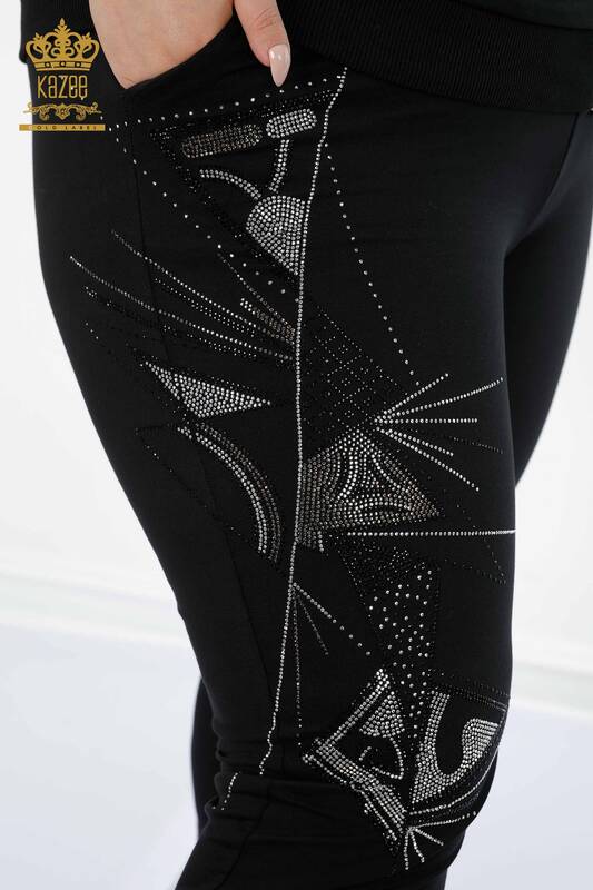 Женский спортивный костюм оптом, вышитый камнем, черный - 17395 | КАZEE