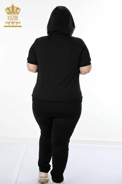 Женский спортивный костюм оптом, вышитый камнем, черный - 17395 | КАZEE - Thumbnail