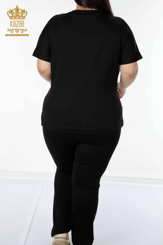 Женский спортивный костюм оптом, вышитый камнем, черный - 17396 | КАZEE