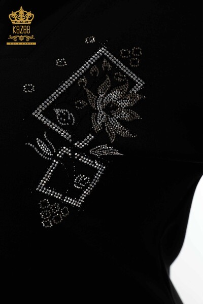 женский спортивный костюм оптом вышитый камнем черный - 17430 | КАZEE - Thumbnail