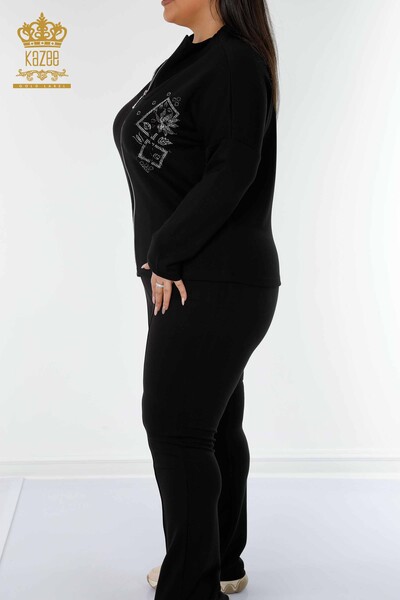 женский спортивный костюм оптом вышитый камнем черный - 17430 | КАZEE - Thumbnail