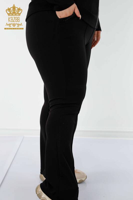 женский спортивный костюм оптом вышитый камнем черный - 17430 | КАZEE