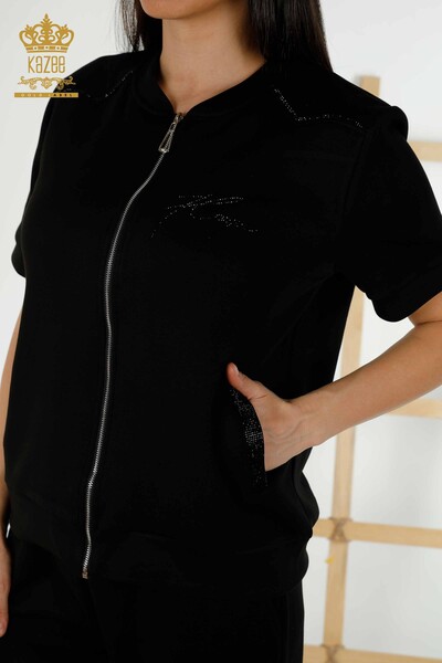 Женский спортивный костюм оптом - Вышитый камень - Черный - 17549 | КАZEE - Thumbnail
