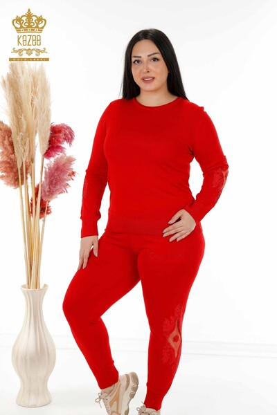 женский спортивный костюм оптом вышитый камнем красный - 16569 | КАZEE - Thumbnail