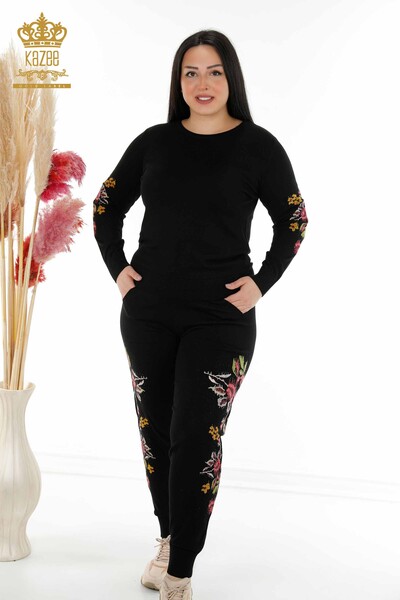 женский спортивный костюм оптом красочный цветочный узор черный - 16570 | КАZEE - Thumbnail