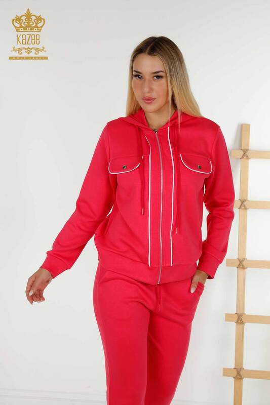 Женский спортивный костюм оптом - С двумя карманами - Цвет фуксии, экрю - 17595 | КАZEE