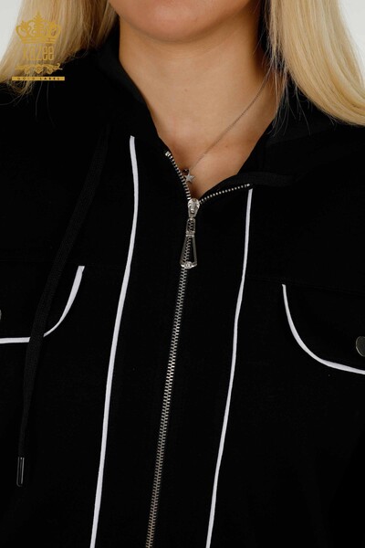 Женский спортивный костюм оптом - С двумя карманами - Черный экрю - 17595 | КАZEE - Thumbnail