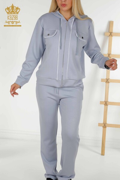 Женский спортивный костюм оптом - С двумя карманами - Синий, экрю - 17595 | КАZEE - Thumbnail