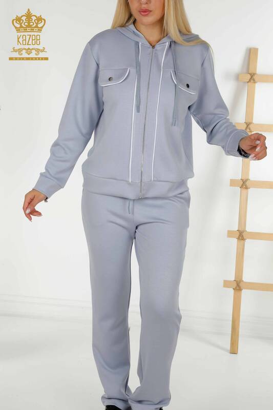 Женский спортивный костюм оптом - С двумя карманами - Синий, экрю - 17595 | КАZEE