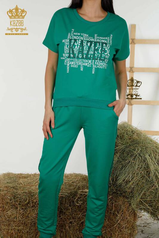 женский спортивный костюм оптом - с принтом - с коротким рукавом - зеленый - 17206 | КАZEE