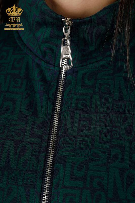 Женский спортивный костюм оптом со смешанным рисунком темно-зеленого цвета - 17433 | КАZEE