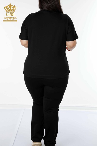 женский спортивный костюм оптом с коротким рукавом черный - 17389 | КАZEE - Thumbnail