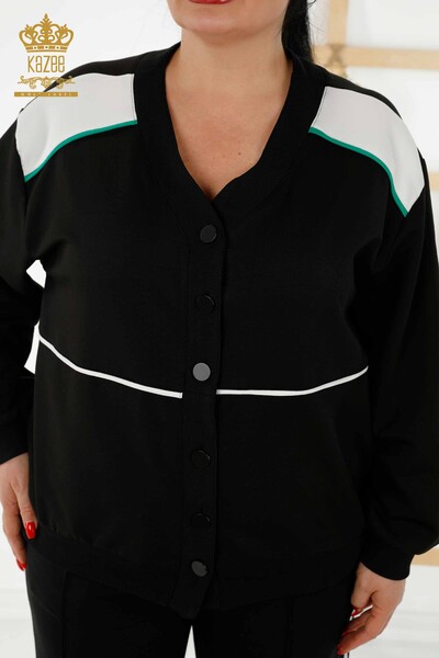 Комплект женского спортивного костюма оптом - с деталями на пуговицах - черный экрю - 20386 | КАZEE - Thumbnail