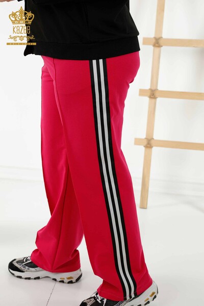 Женский спортивный костюм оптом - с деталями на пуговицах - черная фуксия - 20386 | КАZEE - Thumbnail
