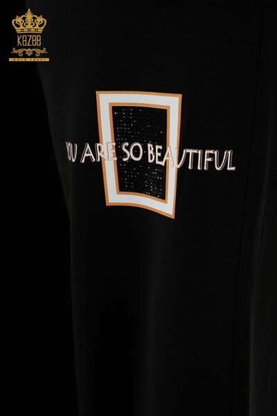 женский спортивный костюм оптом с коротким рукавом карман черный - 17548 | КАZEE - Thumbnail