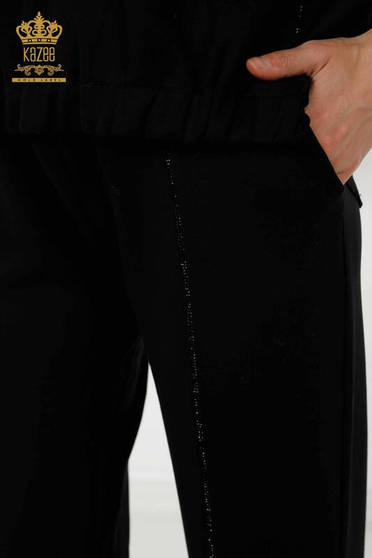 женский спортивный костюм оптом - с коротким рукавом - карман - черный - 20390 | КАZEE