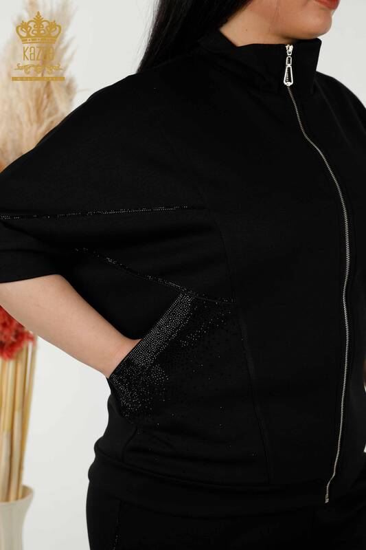 женский спортивный костюм оптом - с коротким рукавом - молния черный - 17547 | КАZEE